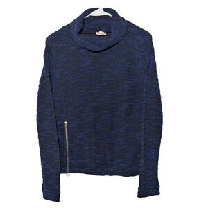 Converse Women's Grunge Punk Front Zip Turtleneck Sweater, Black Blue, Small